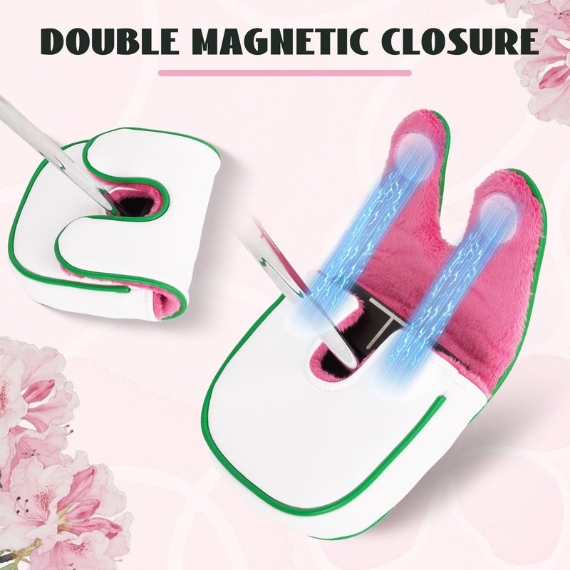 DF3 Putter Cover Magnetic Closure Azalea Embroidery Putter Headcover White/Pink
