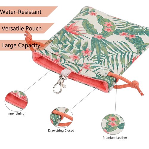 SHABIER Pu Leather Golf Pouch Bag with Drawstring Closure, Portable Golf Accessorie (Hawaiian-Style Flowers)