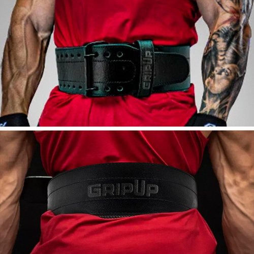 GripUp Powerlifting Belt 10mm Thick Genuine Leather 4” Heavy Weight lifting Gym Belt Back Support Strength Training Squats Workouts Fitness Bodybuilding Deadlifts Weightlifting Men Women (Black, L)