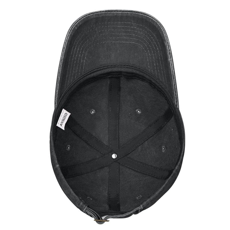 ANSGSD Goth Crescent Moon Hat, Adjustable Embroidered Washed Baseball Cap for Men Women