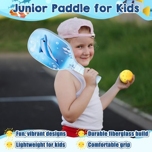 Lunmon 2 Pack Kids Paddle with 4 Cute Ball Small Grip Lightweight Fiberglass Rackets Paddle Set for Christmas Party Gifts Children 4-11 Years Old(Whale)