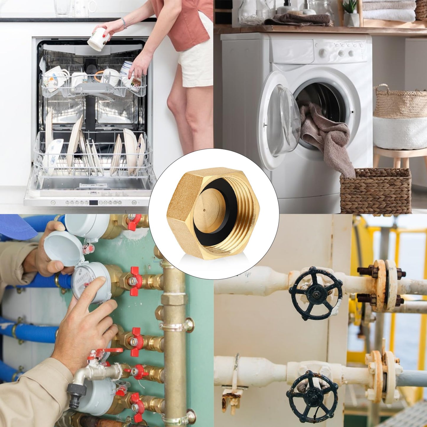 Jeffdad 6 Pcs Brass Blanking Nut Cap, 3/4" Female Blanking Stop Cap with Washers, Plumbing Fittings for Washing Machine Radiator Valve Faucets Tap(3/4 inch)