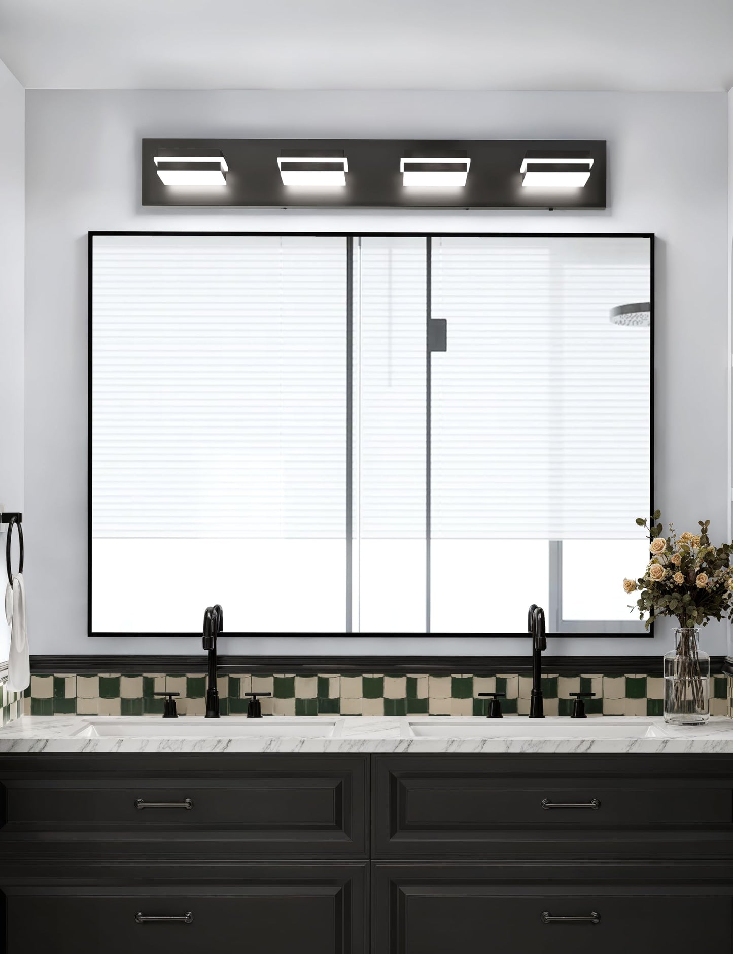 VOLISUN 4 Light Bathroom Vanity Light Fixtures,30 inch Black LED Bathroom Lighting Fixtures Over Mirror, 360°Rotatable Head, LED Vanity Lights for Bathrooms (6000K)