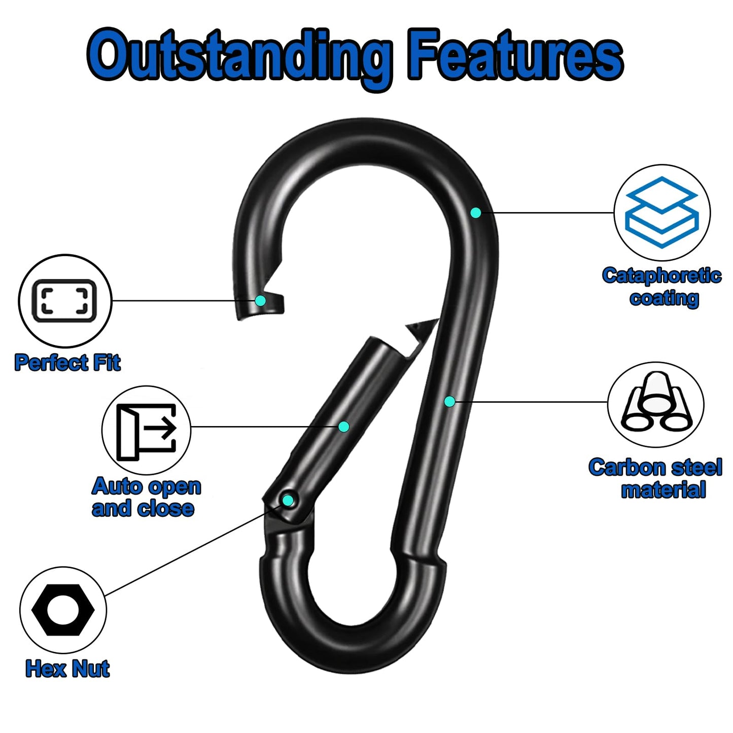 40PCS M6 Heavy Duty Carabiner Clip, 2.36Inch Snap Hook Quick Link Small Carabiner Clips,Spring Link Buckle for Fishing Camping Hammock Dog Leashes-260LBS Holding Capacity (Black)