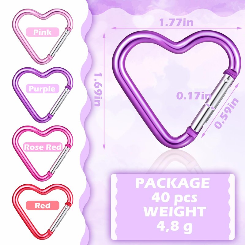 Shimeyao 40 Pcs Heart Keychain Clips Bulk, Aluminum Alloy Snap Heart Shaped Carabiner for Backpack Outdoor Camping Hammock Traveling