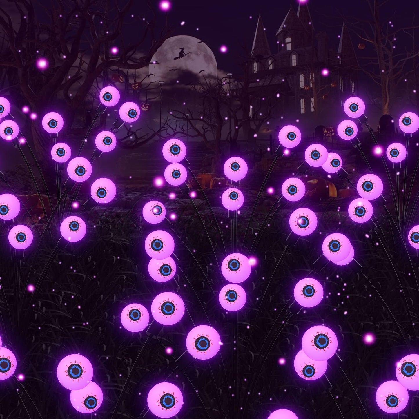 Outdoor Scary Eyeball Solar Garden Lights, 16 LED Swaying Decor, Waterproof Purple Halloween Lights for Yard & Lawn