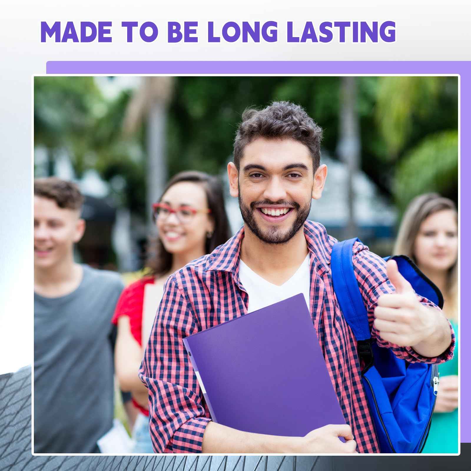 Henoyso 12 Pcs 3 Ring Binder 1.5 Inch Plastic Flexible Round Binder Fits Letter Size 8.5 x 11 Inch Paper Holds 300 Sheets with 1 Pockets for Office School (Purple)