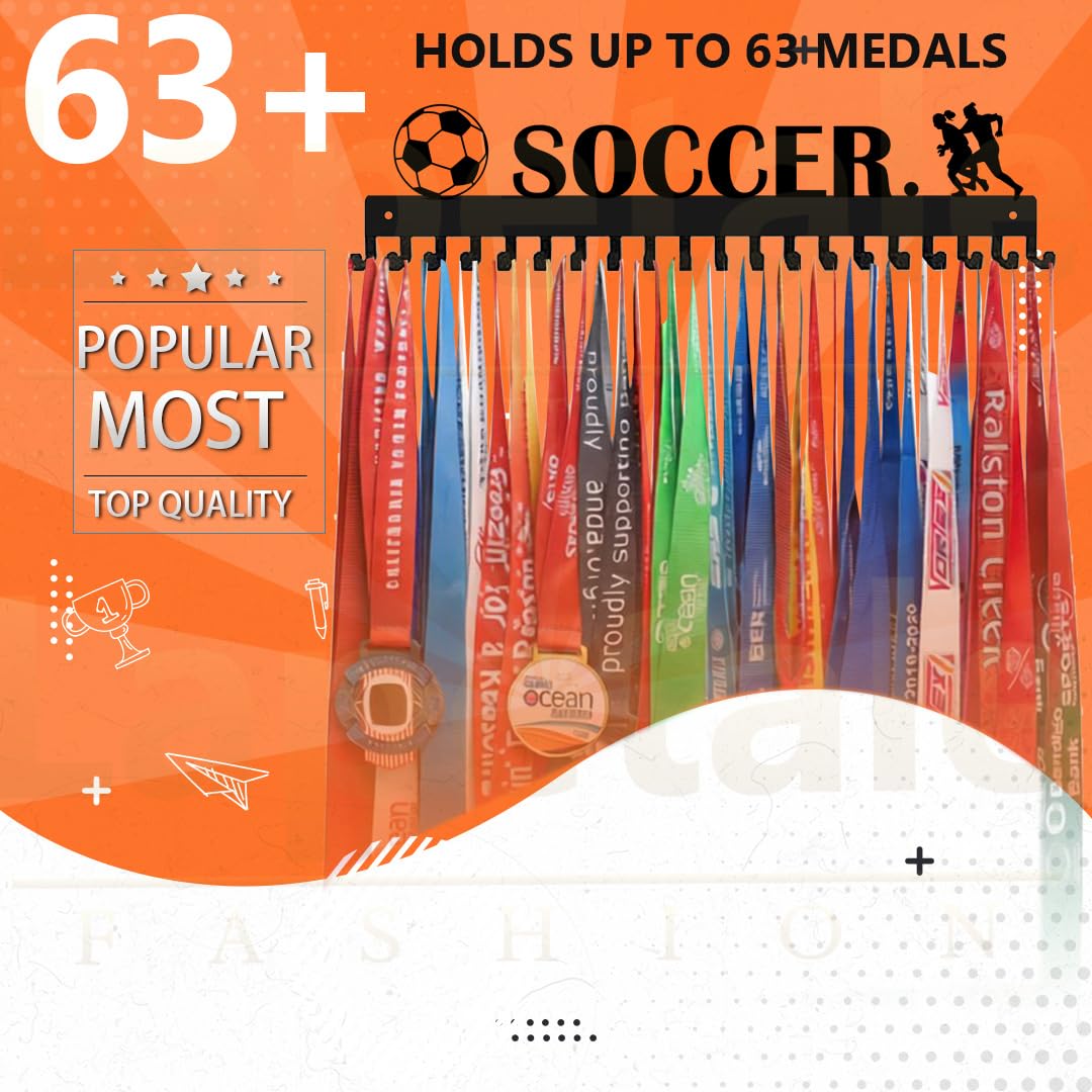 Lapetale Fashion Soccer Girl Medal Hanger Display for 63 Medals – She Believed She Could So She Did (16" Wide with 20 Hooks) - Black- Awesome Gifts-Patent NO.983560S
