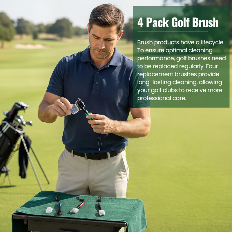 4 Pack Golf Club Brush and Club Groove Cleaner with Retractable Zip-line and Aluminum Carabiner Cleaning Tools , Golf Gifts for Men, Golf Accessories, Golf Ball Cleaner, Easily Attaches to Golf Bag