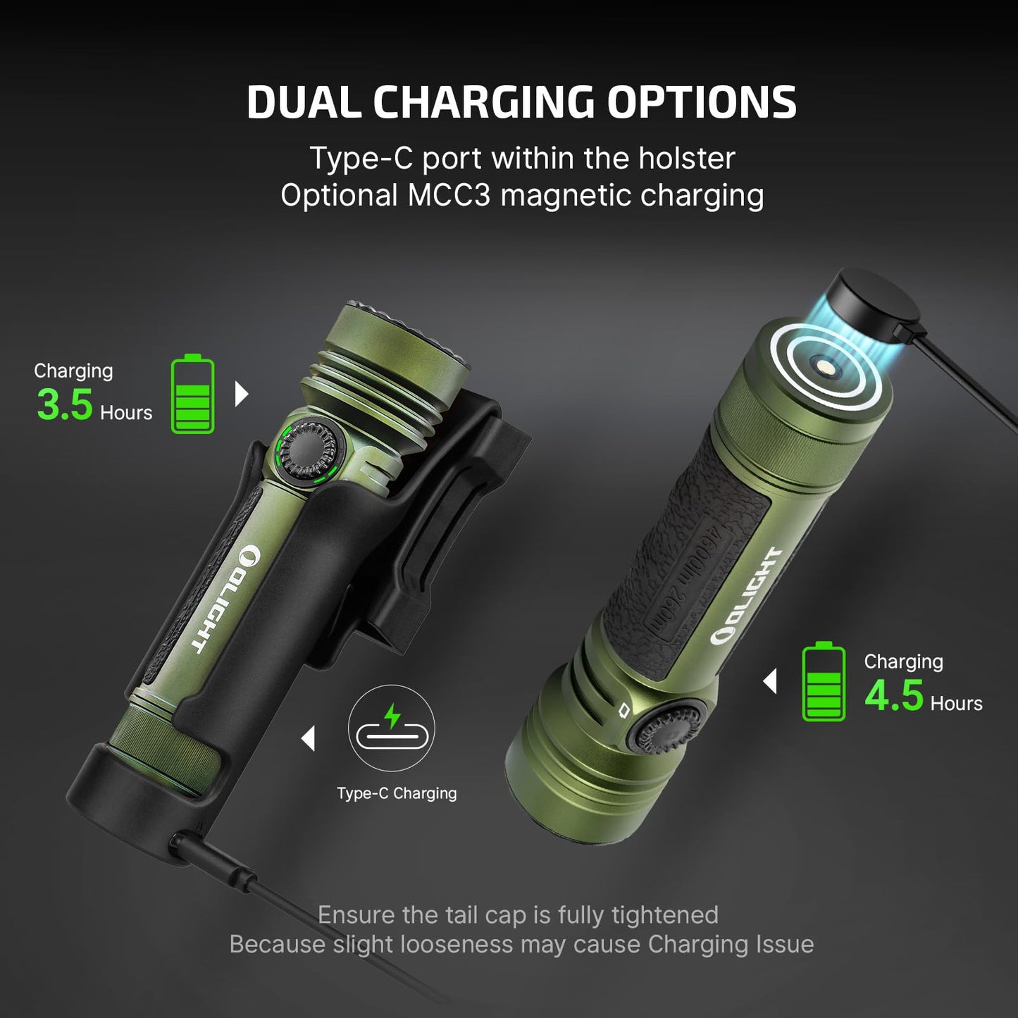 OLIGHT Seeker 4 Pro Rechargeable Flashlights, 4600 Lumens High Powerful Bright LED Light with USB C Holster, Waterproof IPX8 for Emergencies, Camping, Searching (OD Green)