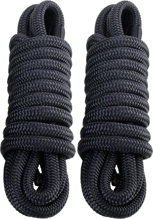 Marine Grade Dock Lines by [Brand Name] - 3/4" x 15' Double Braided Nylon Boat Rope - High Strength, Easy Handling, Fray Resistant - Black (2 Pack)