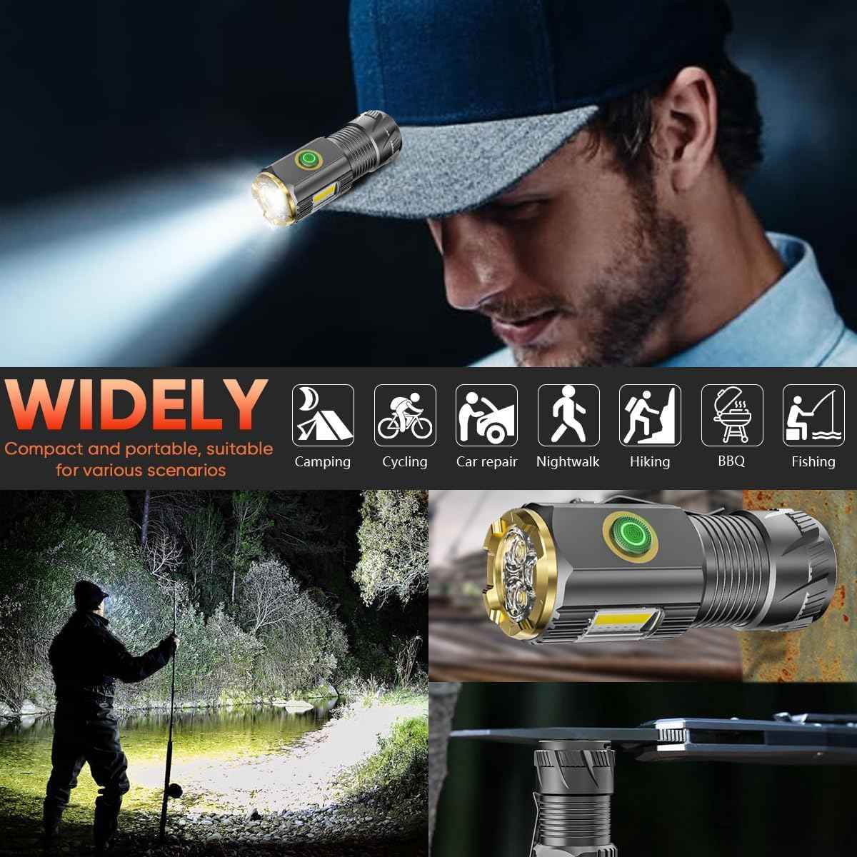 AIERSEN mini LED Flashlight with Magnetic Base and Side Clip, 6 Modes, high Brightness Small Flashlight, IPX6 Waterproof, is The Best Small Flashlight for Camping, Travel, and Emergency situations