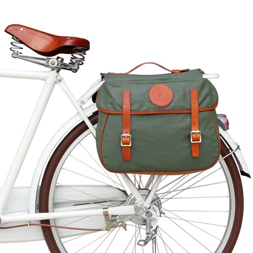 TOURBON Bike Pannier Bags Waterproof Bicycle Rear Rack Tail Bag - Canvas and Leather