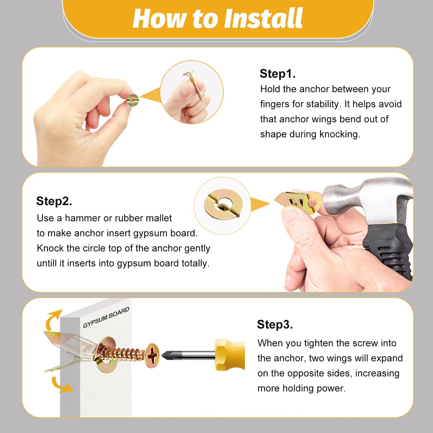 Kadrick 200Pcs Self Drilling Drywall Anchors with Screws，Zinc Plated Steel,2025 Upgraded Hollow Wall Anchors and Screws Kit, Easy Application No Drill or Holes in Wall(100 Anchors and 100 Screws)