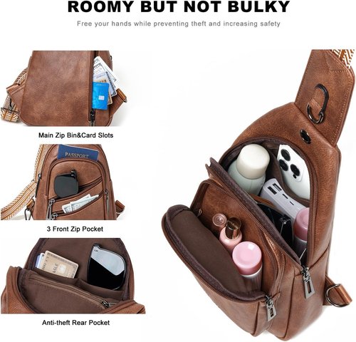 Crossbody Sling Bag by 7L - Vegan Leather Travel Purse | Stylish Brown Fanny Pack for Women