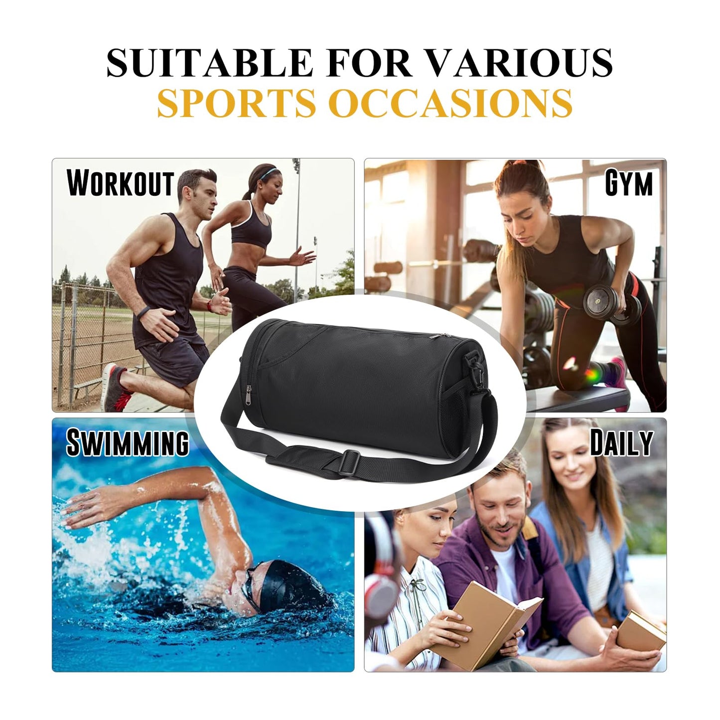 Small Sports Gym Bag Workout Lightweight Mini Duffel Bags for Men Women,Daily Bag,Medium(Black)