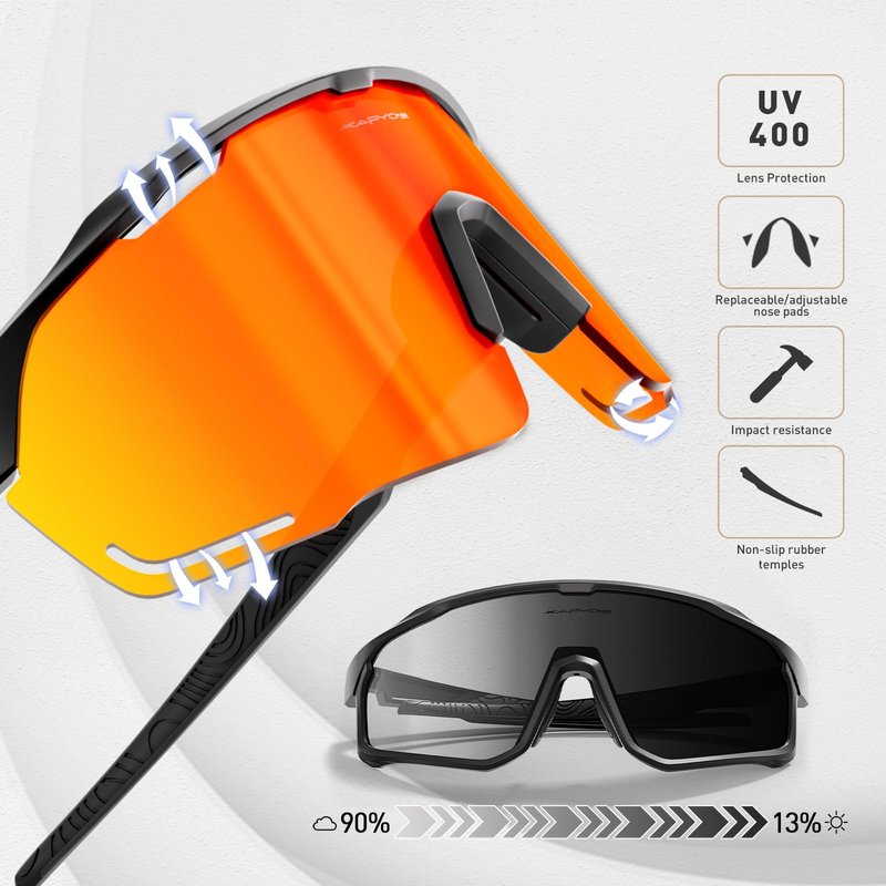 KAPVOE Cycling Glasses with Interchangeable Polarized + Photochromic Lenses Sport Sunglasses Mountain Bike Glasses K93-91