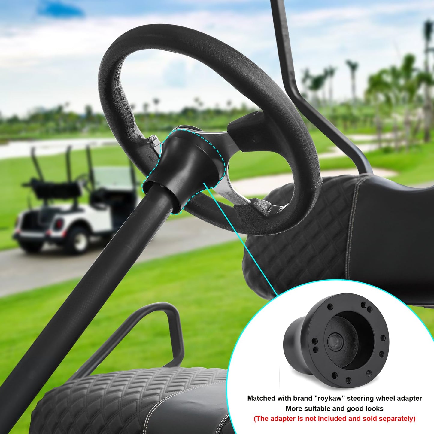 Roykaw Golf Cart Universal Steering Wheel Compatible with EZGO RXV TXT, Club Car DS Precedent Tempo, Yamaha G29 Drive Drive 2,Universal Design for Most Golf Cart