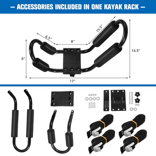 GYMAX 2Pairs Universal Kayak Roof Rack, J-Bar Roof Top Carrier with Straps, Foam Pad & Buckles, Mount Crossbar on SUV Van Car for SUP, Boat, Kayak, Canoes, Ski Board