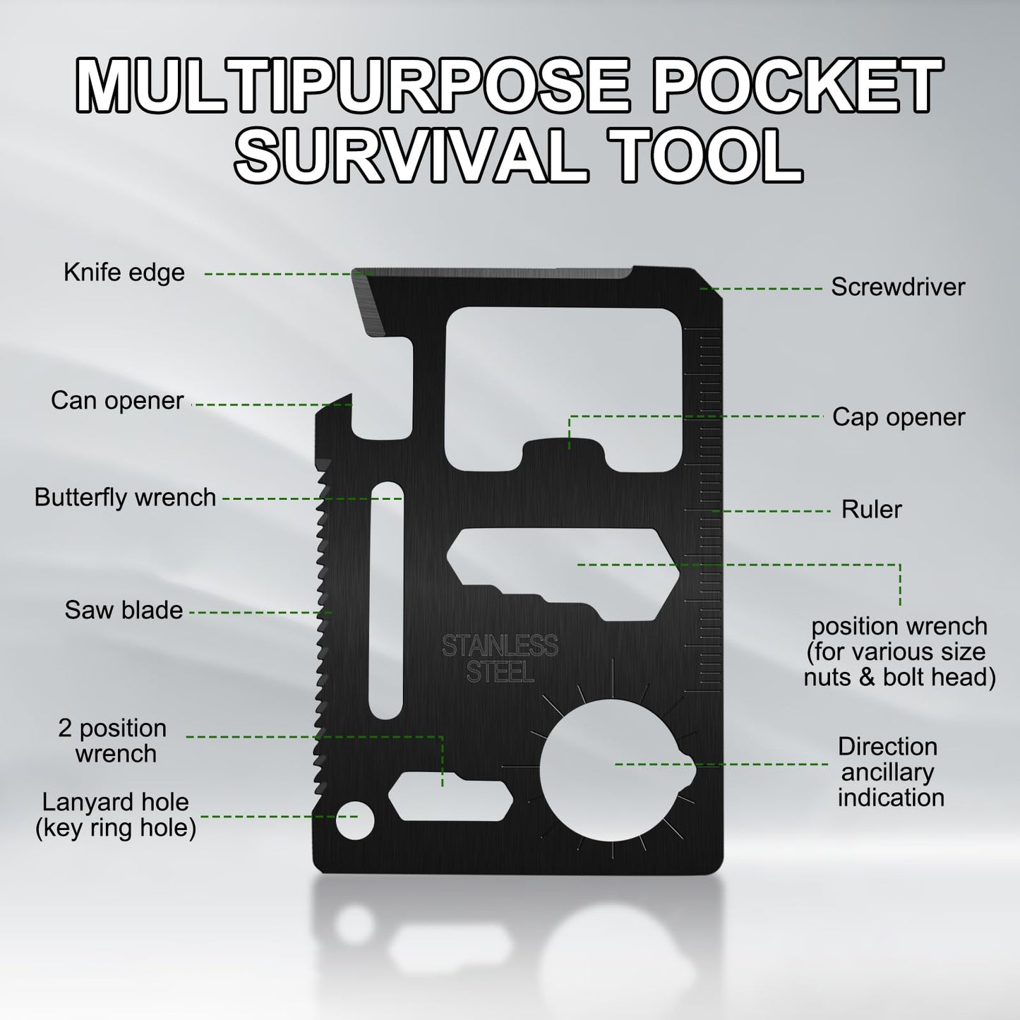 Survival Credit Card Multitool, 11 in 1 Beer Opener Survival Card Tool,Wallet Multitools Card Perfect for Fathers Men Gadgets Stocking Stuffers for Men (12 PCS) (Black)