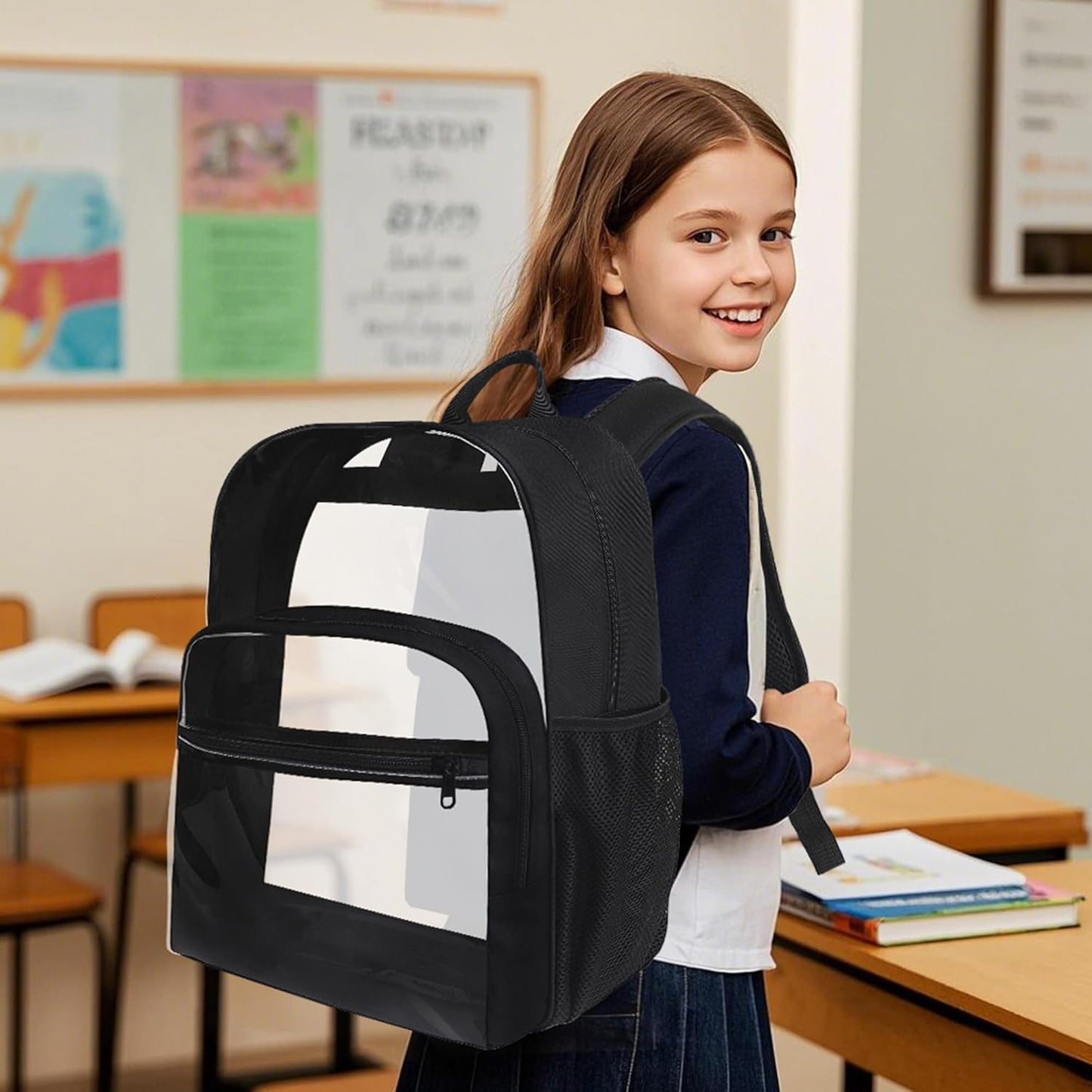 Skiennix Clear Backpack - Heavy Duty Transparent Bookbag | 18-Inch Black PVC School Bag