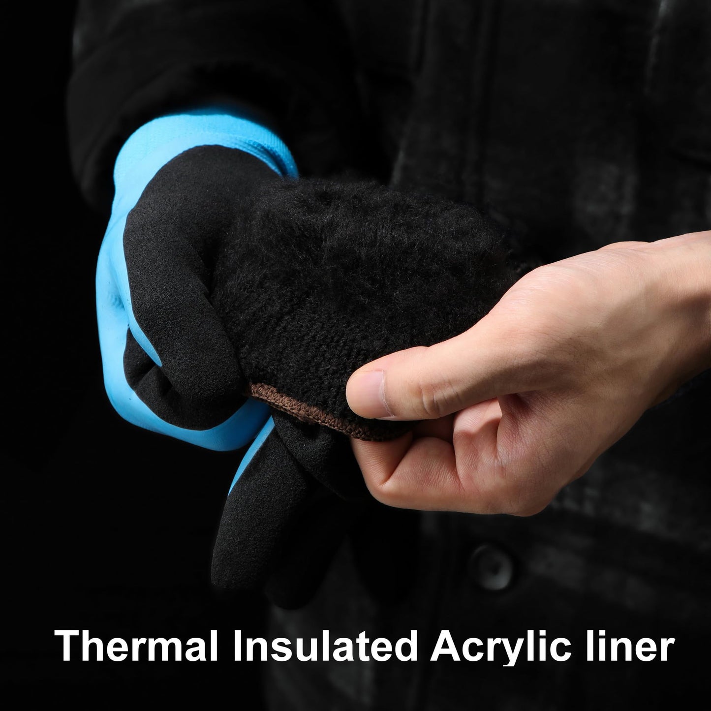 DULFINE 100% Waterproof Winter Work Gloves for Men and Women,Foam Latex Coated and Thermal Insulated Gloves for Cold Weather,Outdoor Freezer Gloves(Large)