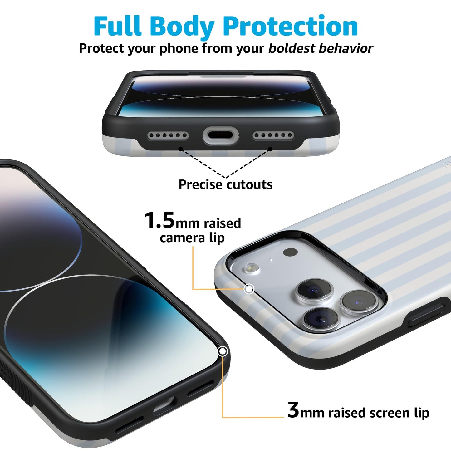 Casely iPhone 17 Pro Case | Blue Stripes | Sunday Best | Bold Protective Design | Compatible with MagSafe