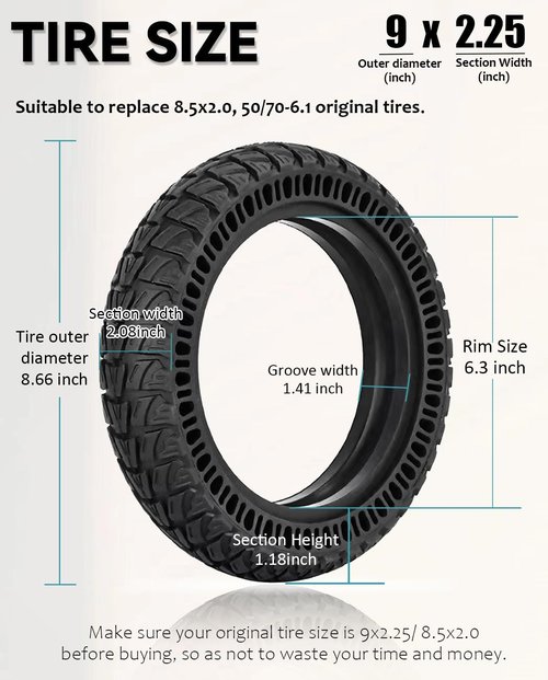 GLDYTIMES 9 Inch 9x2.25 Solid Tire Fit for Gotrax GXL V2 XR/Apex XL/G3 Plus~Hiboy S2~Xiaomi M365~AOVOPRO ES80, 50/75-6 8.5x2.0 Off-road Replacement Tire, Explosion-proof Anti-slip Tubeless Tyre(2pcs)