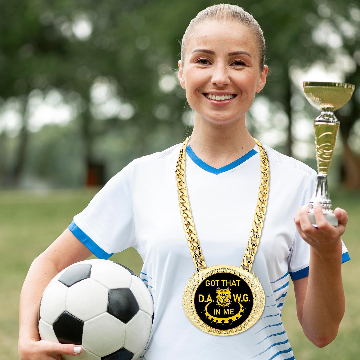 HCEWSBFD 1PCS Got That Dawg in Me Turnover Chain Medal Goat Trophy Necklace Champion Chain for Football MVP 6 Inch Big Gold Awards Fantasy Basketball Soccer Sports Competitions Athlete Prize Gifts