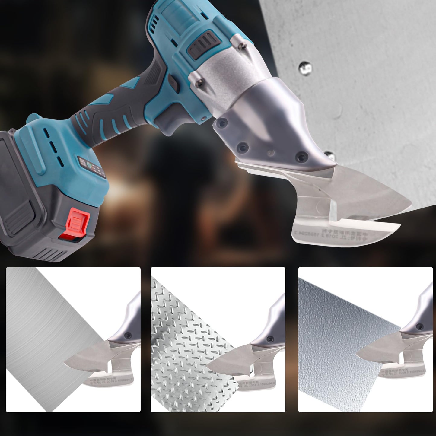 Cordless Electric Metal Shear with 360° Swivel Head – Rechargeable Sheet Metal Cutter Scissors for Steel & Aluminum, Includes 2×1500mAh Batteries & Charger – Blue