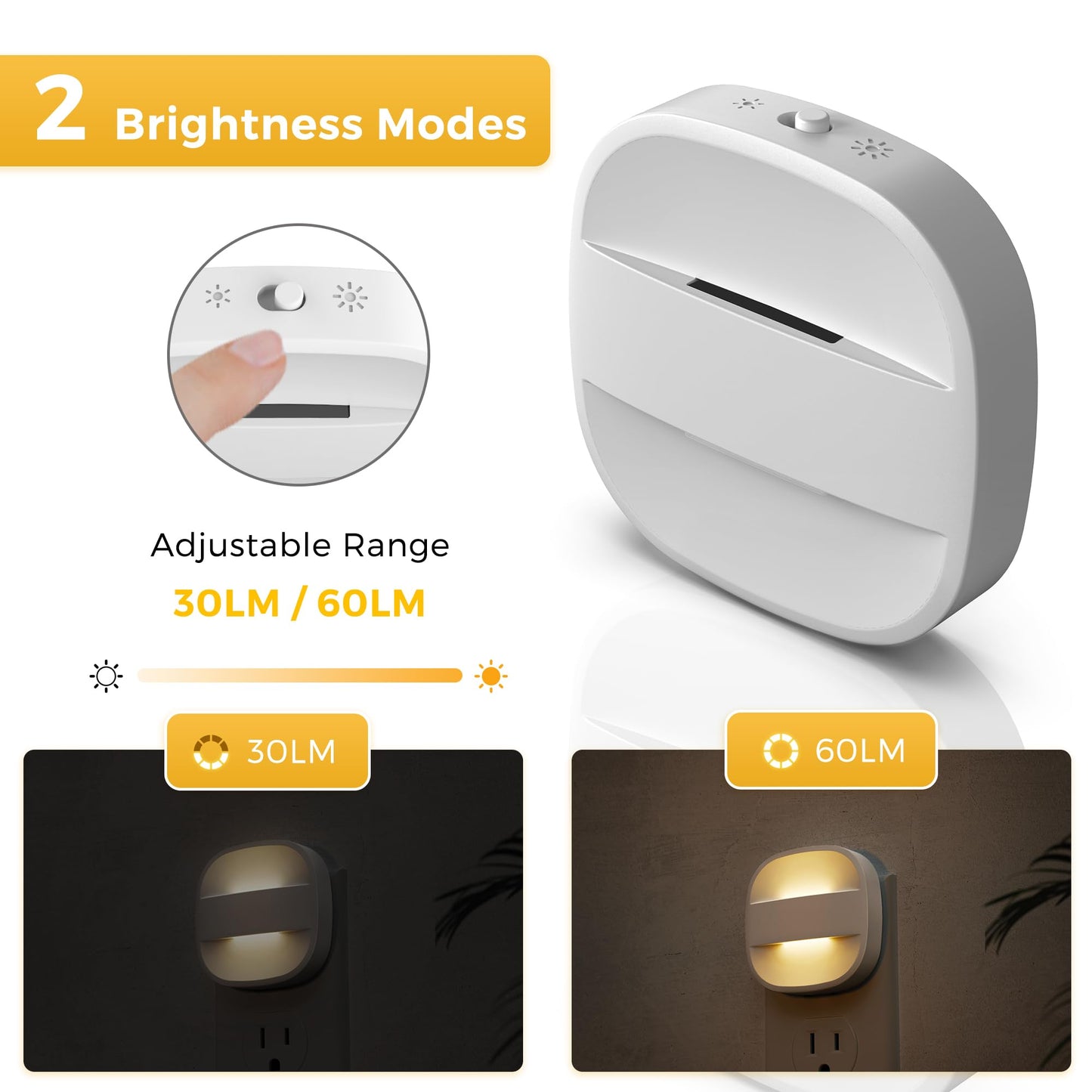 L LOHAS LED Foldable Plug in Night Light 2 Pack, Night Lights Plug into Wall with Dusk to Dawn Sesnor, 2 Brightness Level, Ideal Nightlight for Bathroom, Hallway, Kitchen, 3000K Soft White