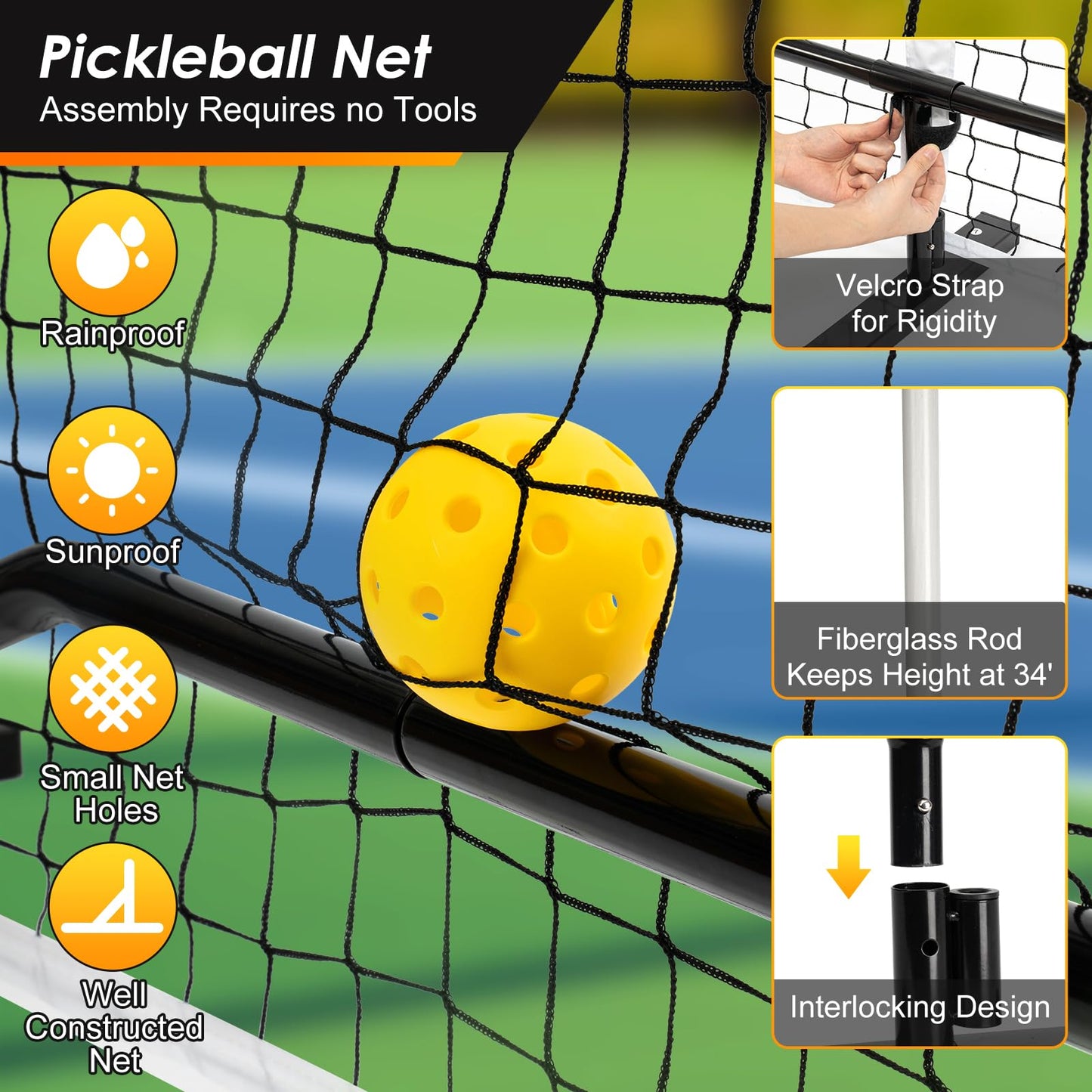 MTEN Pickleball Net, Portable Pickleball Net for Driveway, 22 FT USAPA Regulation Size, Steady Metal Frame, with Carrying Bag for Backyards, Driveways, Outdoor Indoor