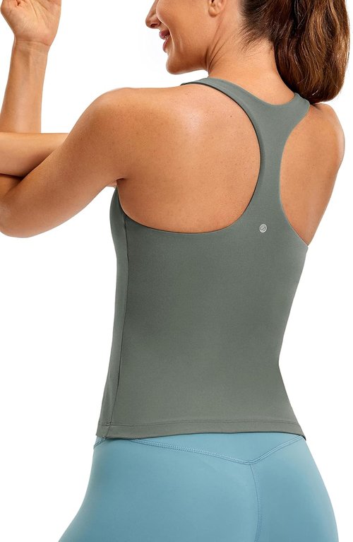 CRZ YOGA Workout Racerback Tank Tops for Women - Padded Spandex Yoga Shirts with Built-In Bra