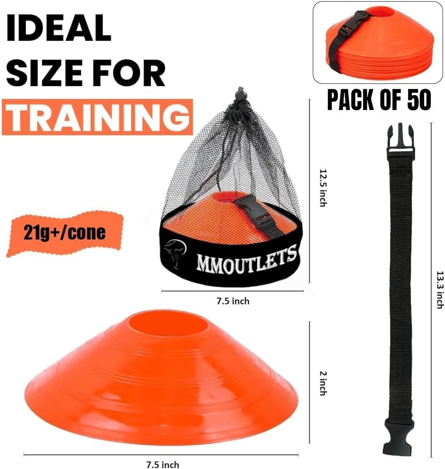 Pro-Grade Soccer Training Cones Set - Durable Agility Cones with Carry Bag & Strap Holder | 75/50/25 Pack for Sports Training