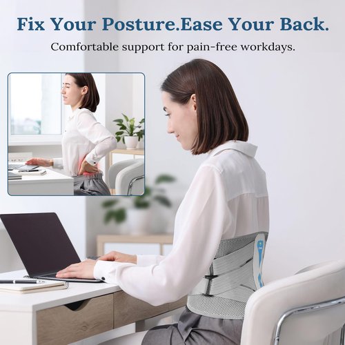 ITHW Adjustable 26° Ergonomic 3D Back Brace for Lower Back Pain Relief | Removable Stays, Breathable Mesh & Invisible Design, Office/Workout Use, Sciatica Relief/Herniated Disc, Unisex (Medium)