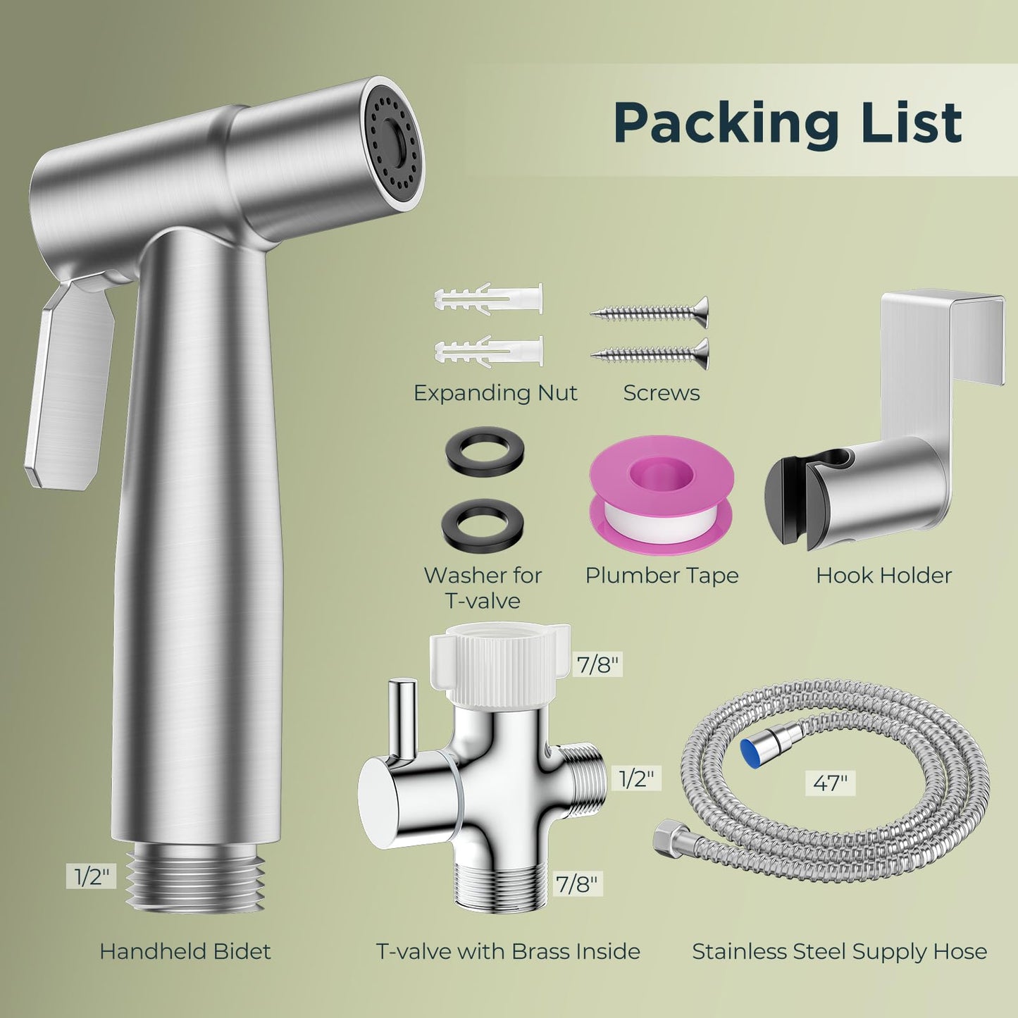 Handheld Bidet Sprayer for Toilet, Stainless Steel Jet Spray Kit Adjustable Pressure, Leak-Proof Jet Spray, Feminine Wash & Muslim Shower, Wall/Toilet Mount