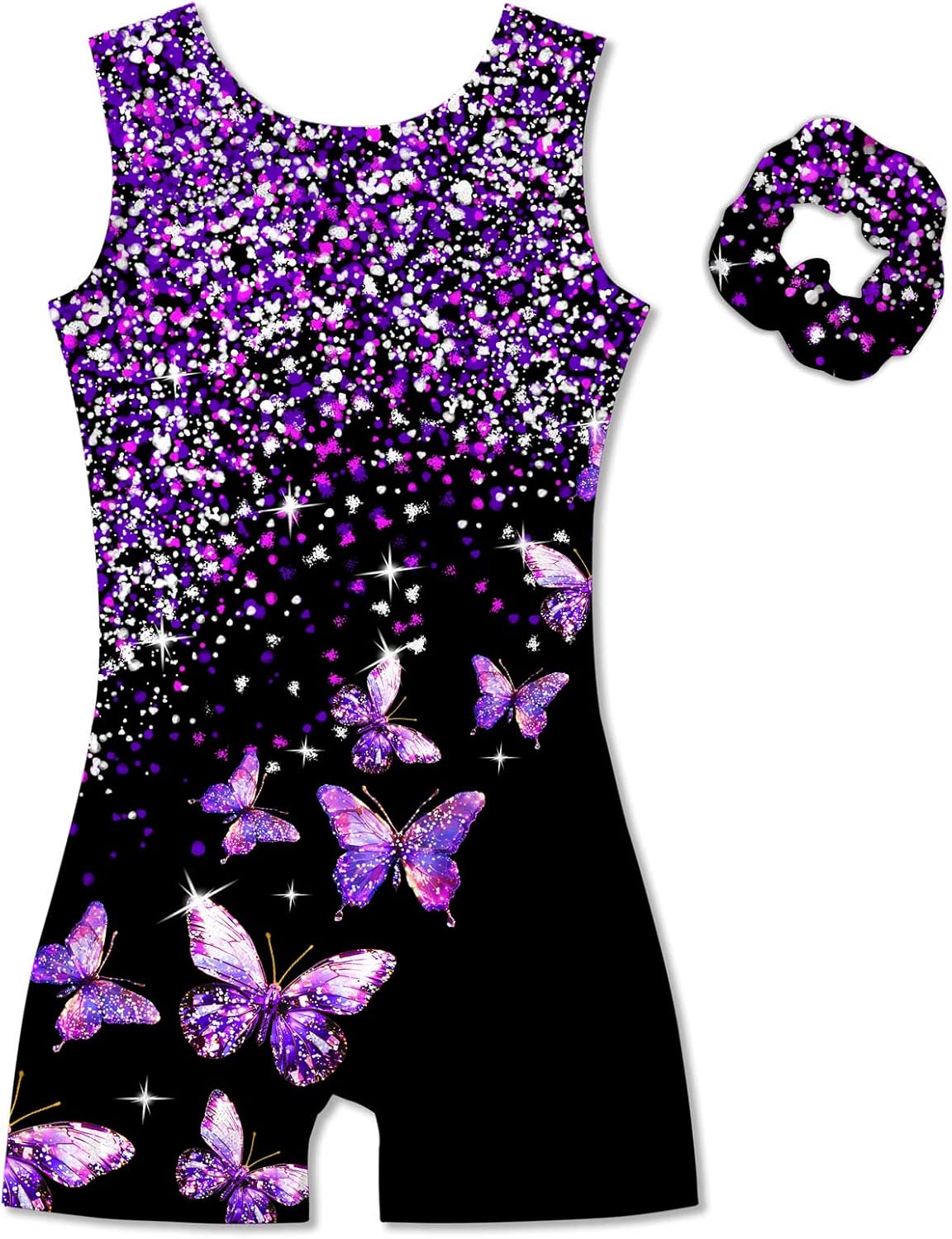Vogseek Gymnastic Leotards for Girls 4-12Y - Sparkle Dance Unitards with Hair Scrunchie
