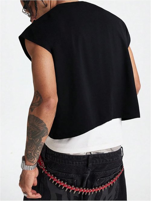 GORGLITTER Men's Crop Vest Top - Stylish Dolman Sleeve T-Shirt | Comfortable Loose Fit Pullover