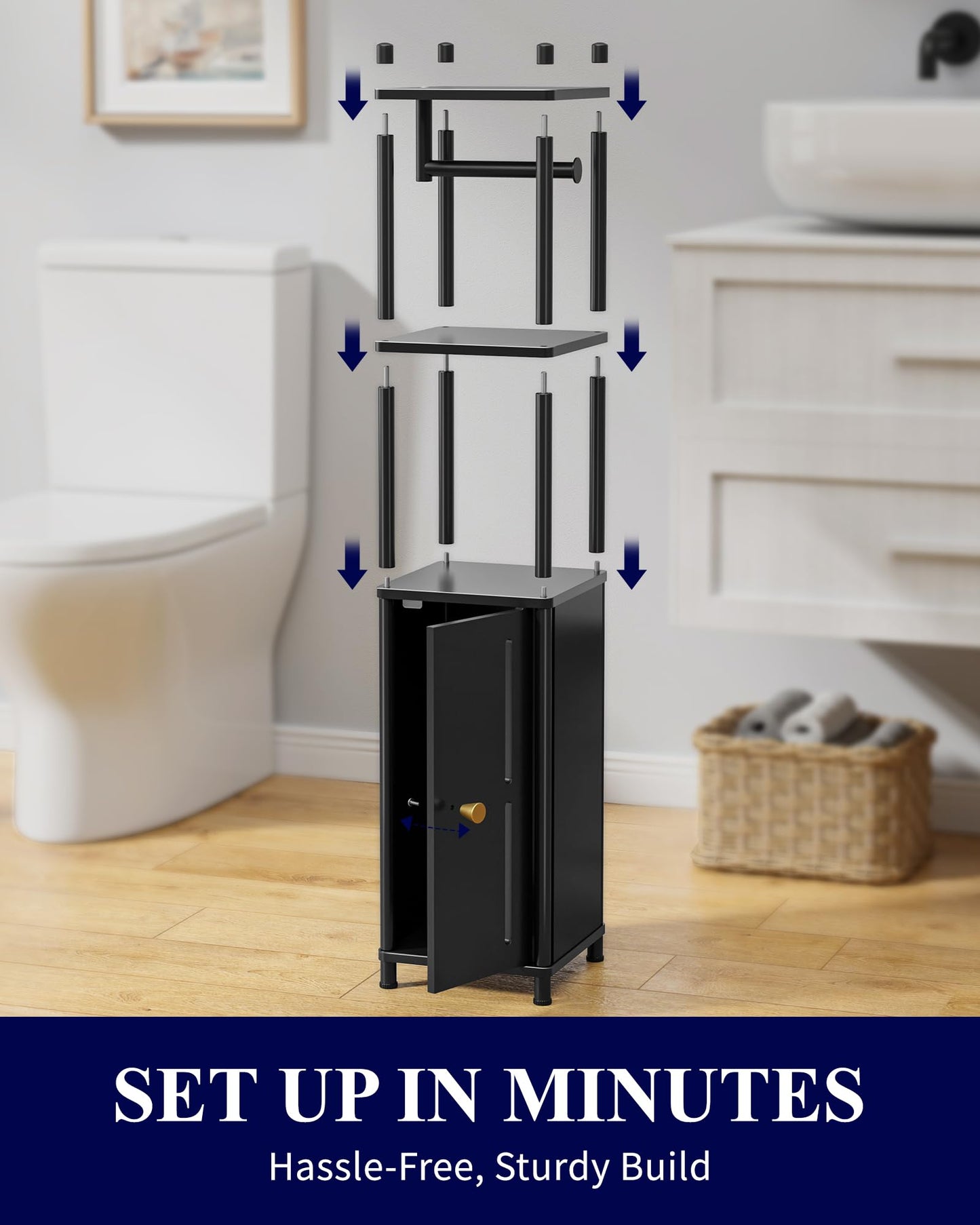 Kitsure Toilet Paper Holder Stand – Compact Bathroom Storage Cabinet for Extra Rolls and Small Items, Bathroom Organizers and Storage for Small Spaces, Living Room, Bedroom, 31.0" H, Black