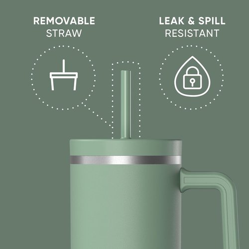 Hydrapeak Voyager 40 Oz Stainless Steel Tumbler - Insulated Water Bottle with Handle & Straw | Sage Color