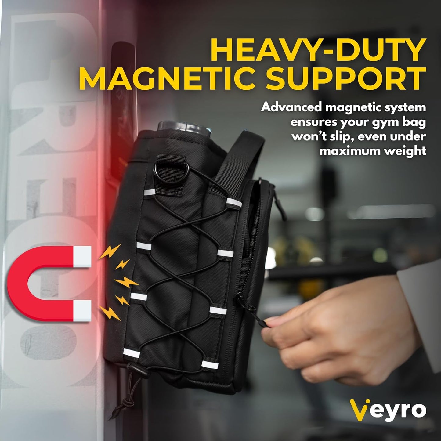 Veyro Magnetic Gym Bag - Strong Magnetic Phone Holder & Water Bottle Pouch | Compact Crossbody (Black)