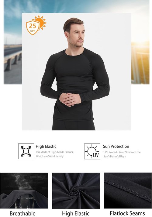 Dalavch Men's Compression Shirts - 5 Pack Long Sleeve Athletic Workout Rash Guards | Base Layer Tops