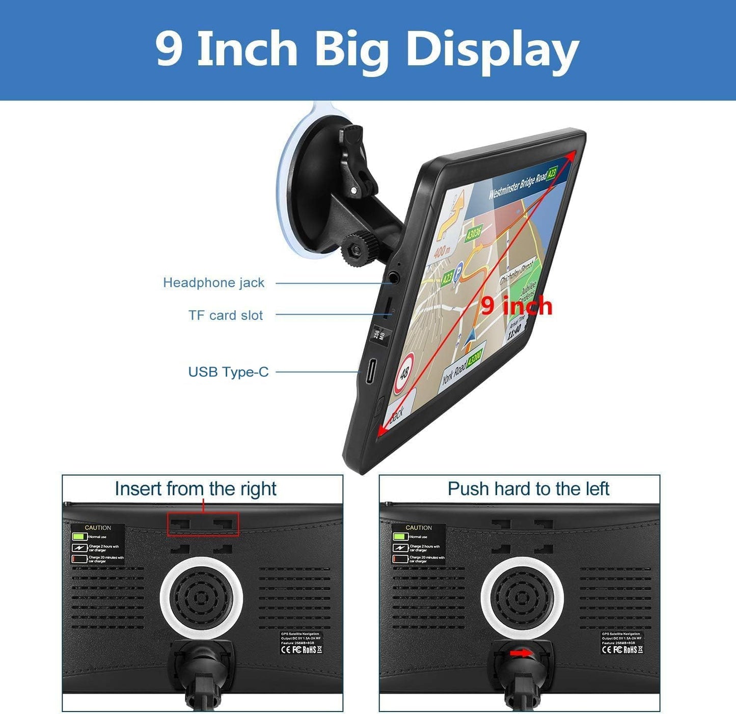 GPS Navigation for Car （9 Inch） Slimline Touch Screen Real Voice Direction ，USA Edition 2026 (Free Lifetime Updates) Turn-by-Turn Voice and Lane Guidance, Speed and Red Light Warning (American Brand)