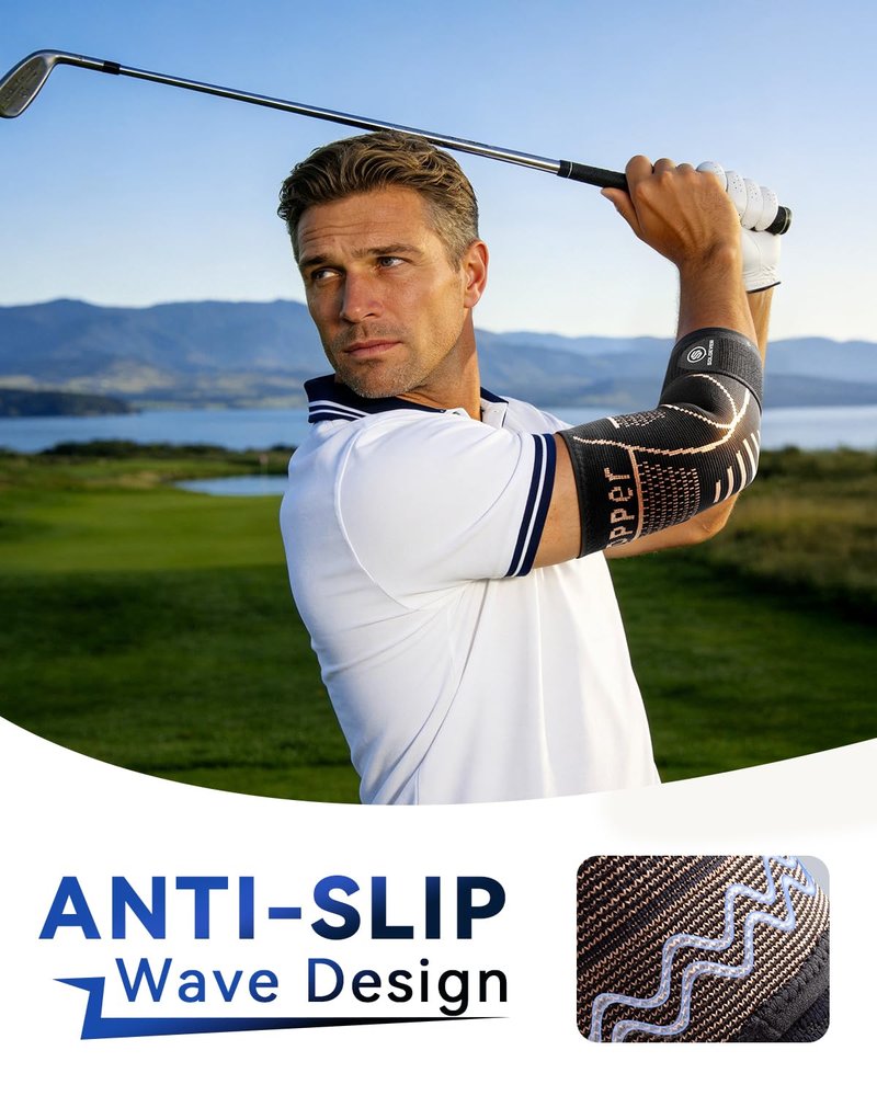Copper-Infused Elbow Brace for Tendonitis and Tennis Elbow [Medical-Grade ＆ Stronger Support] Elbow Compression Sleeve with Adjustable Strap for Arthritis, Golfers, Bursitis, Elbow Pain Relief, Weightlifting, Fit for Men & Women