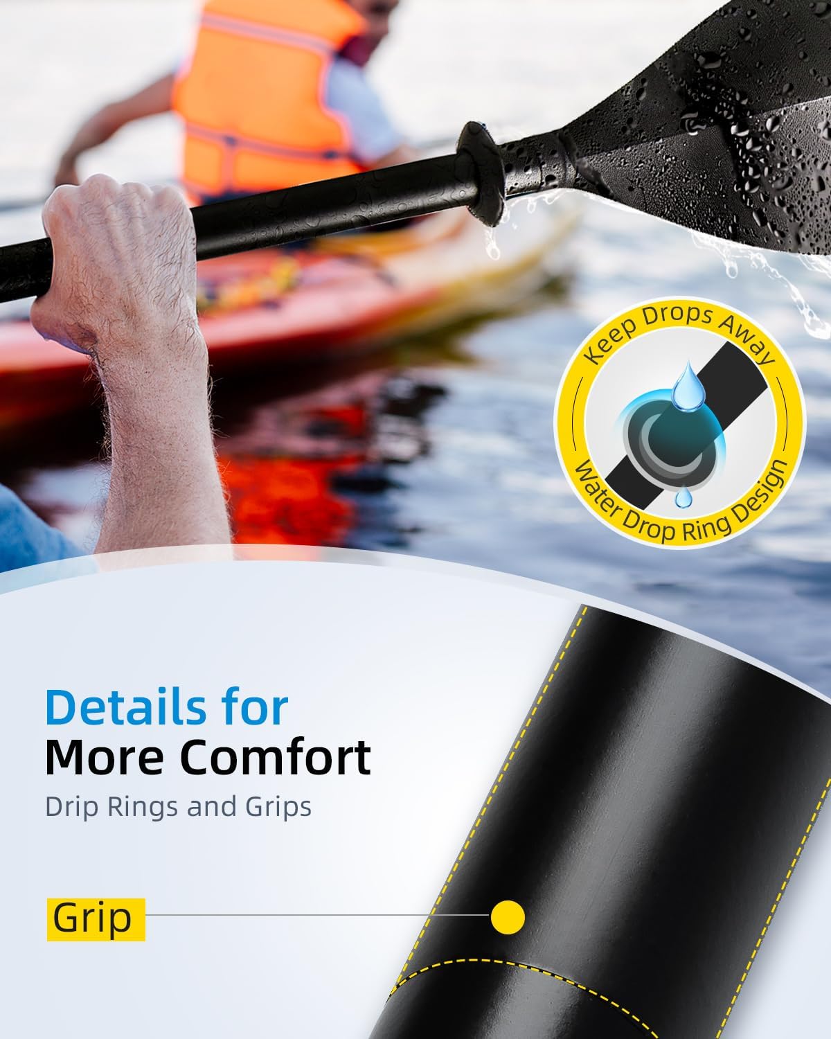 OCEANBROAD Kayak Paddle - 2-Piece Floatable Alloy Shaft | 86in/218cm & 90.5in/230cm Options for Kayaking