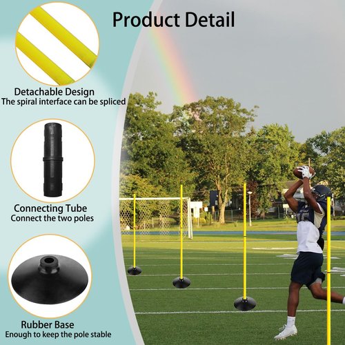 TNZMART 4.9FT Training Agility Poles Detachable Soccer Training Sticks Multi-Purpose Slalom Boundary Poles with Rubber Bases (Pack of 6, Yellow)