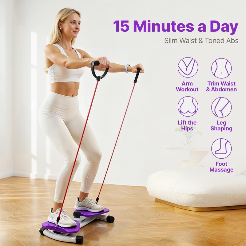 Waist Twister Machine with 300 lbs Weight Capacity, Abs Workout for Slim Waist and Core Ab Exercise, Noiseless Home Gym Exercise Equipment for Women Men, Purple
