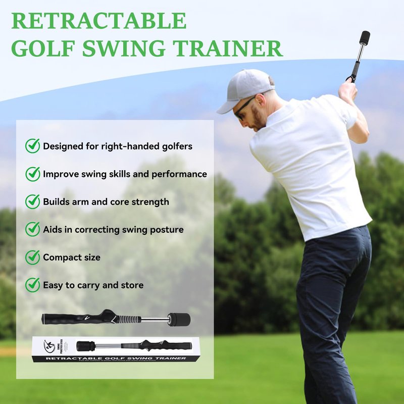 MIKOSI Golf Swing Training Aid, Retractable Golf Grip Trainer for Golf Training, Golf Swing Trainer with Arm Band for Warm-up, Right-Handed Grip Trainer Golf Club for Indoor & Outdoor Use