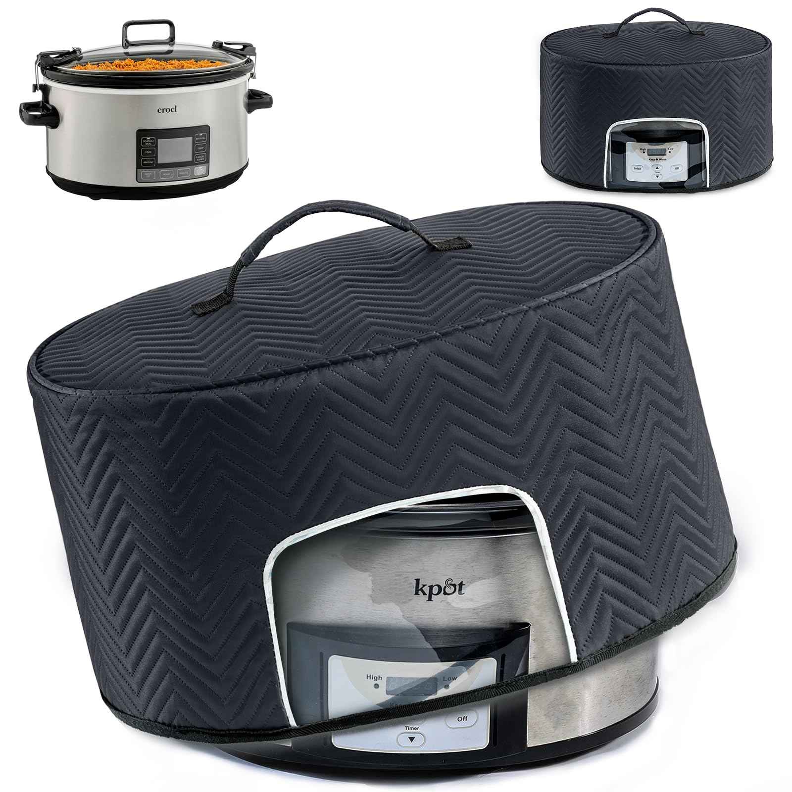 BAGSPRITE Slow Cooker Cover with Aluminum Foil Lining for Crock-Pot & Hamilton Beach 6, 7, 8 Quart Oval Slow Cookers – Appliance Dust Cover with See-Through Window