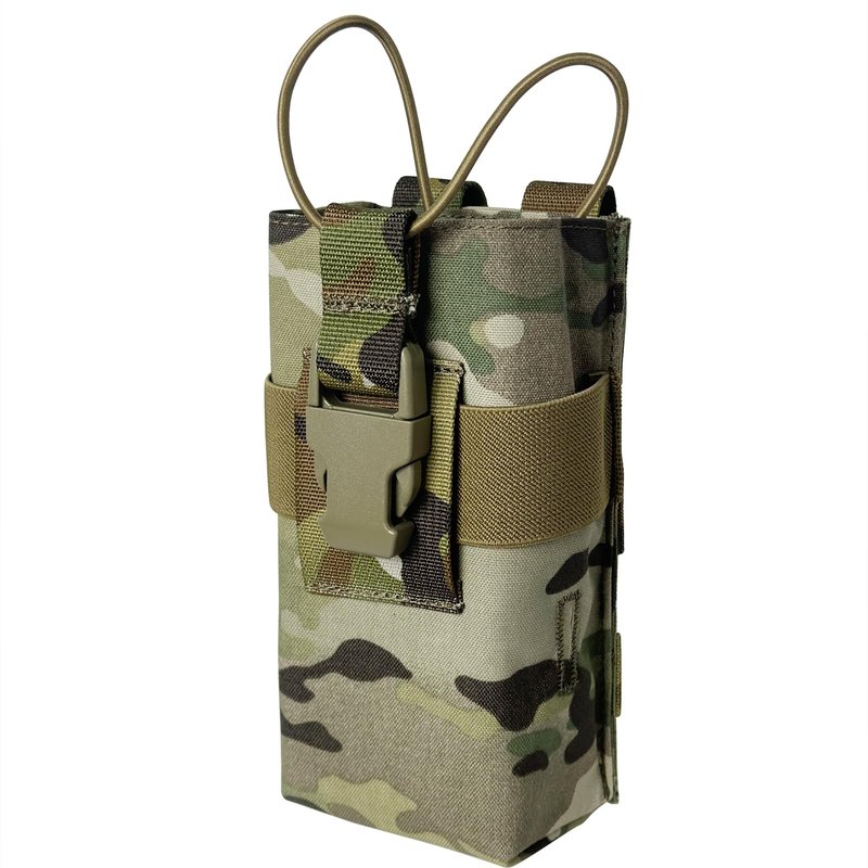 ULIONTAC Radio Holster Walkie Talkie Pouch - 500D Nylon Molle System 3mm Bungee Storage Bag for Utility Tactical Belt Accessory Fits Standard Handset (Multicamo)